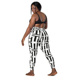 dti white/black pattern Crossover leggings with pockets